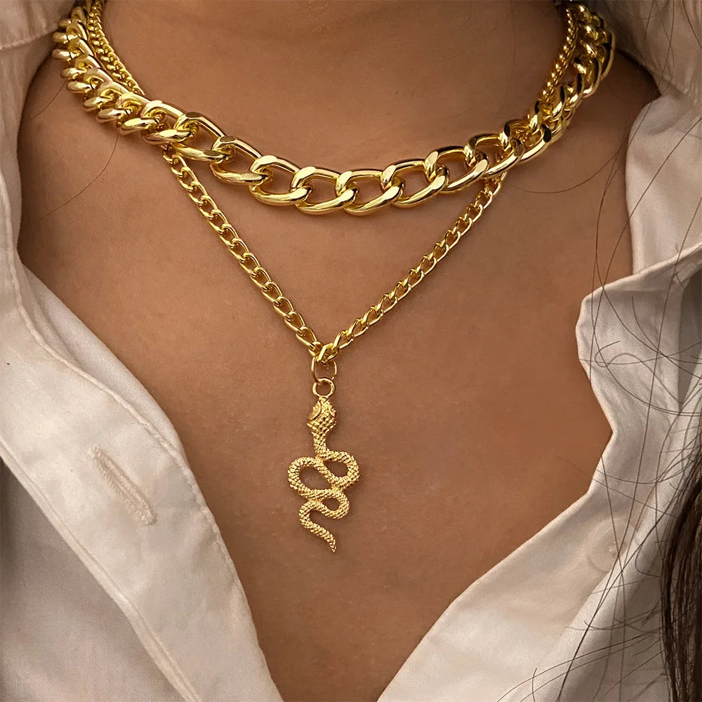 Snake Pendant Necklace Punk Ideas Chain Choker Necklace Layering Jewelry for Women Girls
