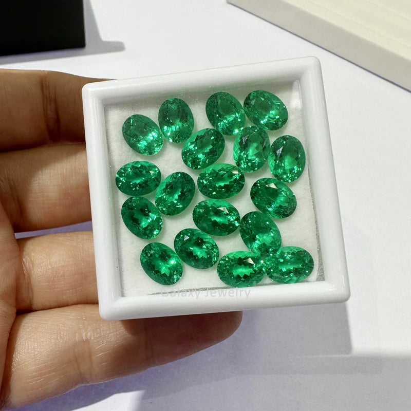 Wholesale Oval Cut Real Lab Grown Green Emerald Gemstone 5*7mm to 9*11mm Loose Synthetic Muzo Emerald Ring Making