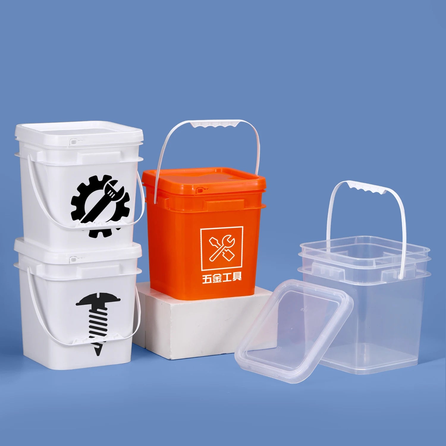 Manufactures Wholesale Square Plastic Bucket With Lid for Hardware Parts Storage Empty Square Buckets