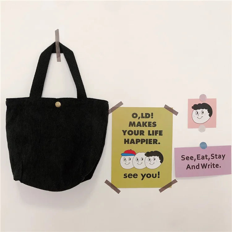 Wholesale Ladies Casual Corduroy Tote Bag with Insulated Lunch Food Suede Book Mini Handbag Custom Logo Foldable Style