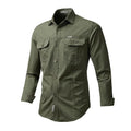 Men's New Cotton Plus Size Casual Long-Sleeved Cargo Shirts Jacket Multi-Pockets Thin Spring Autumn Plain Dyed  Men s Shirts