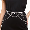 Women's Silver Plated Waist Chain Layered Pearl Charms Adjustable Beach Bikini Body Jewelry Trendy Style for Party