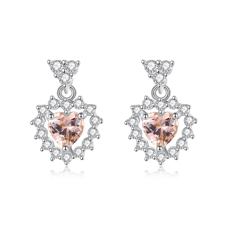 Fine Jewelry 925 Sterling Silver Heart Shape Gemstone Diamond Stud Earrings for Women