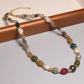 New Arrival Healing Stone Choker Irregular Rainbow Tourmaline Beaded Clavicle Necklace Dainty Baroque Pearl Jewelry for Women