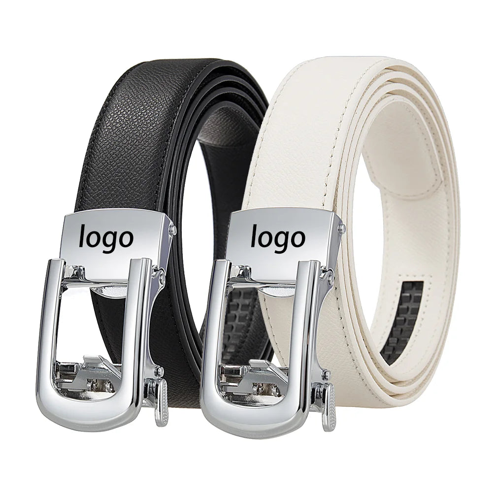 Custom Logo Fashion Genuine Leather Belt with Luxury Golf White Cowboy Style Automatic for Buckle for Men and Women