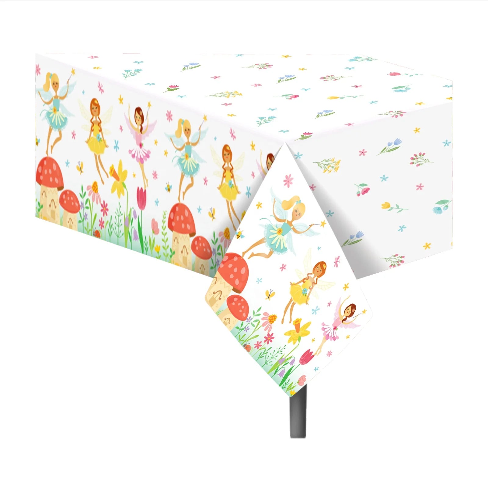 Huancai Fairy Garden Party Table Cloth Floral Plastic Tablecloth Disposable Table Cover for Kids Girls Birthday Party Supplies