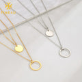 Simple Fashion Women Jewelry Geometric Round Circular Pendant Gold Plated Stainless Steel Layered Necklace