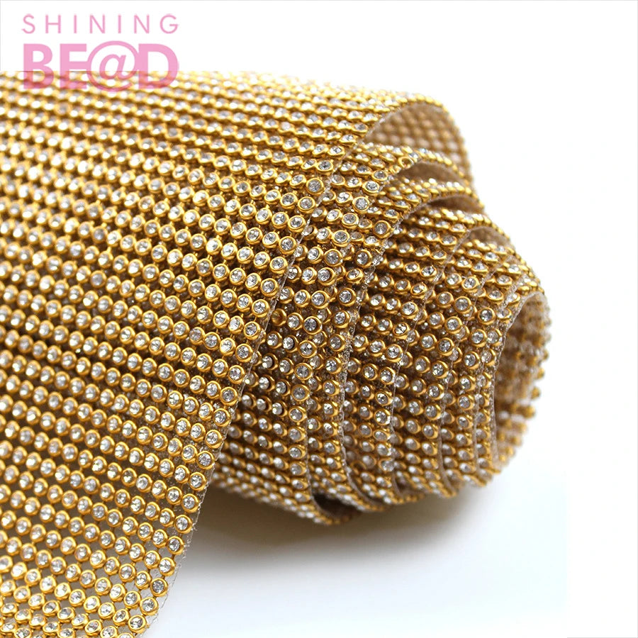 45*120cm Silver Hot Fix Rhinestones Trim Sheet Clear Glass Strass Crystal Aluminum Mesh Bridal Applique