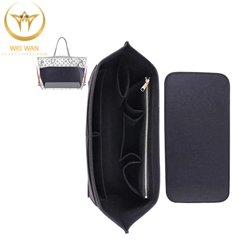Felt Organizer Insert Handbag Tote Purse Organizer Insert Large with Zipper Bag Fits for Speedy and Neverfull MM