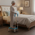 MSMT Deluxe AdjustaStep Footstool/Step Stool Height Adjustable Handle/Rail Modern White/Blue Black Padded Non-Slip