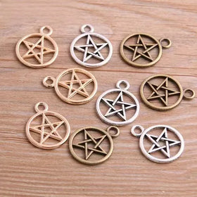 Charms Star Pentagram Tibetan Bronze Silver Color Pendants Antique Jewelry Making DIY Handmade Craft Pendant