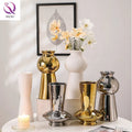 Geometric Ceramic Vases Wholesale Ornaments Golden Silver White Flower Vase for Interior Home Decor Accessories