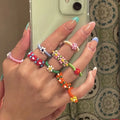 Fashion Ethnic Small Flower Braided Acrylic Ring Rainbow Friendship Charm Flower Beaded Daisy Rings