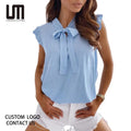 Liu Ming Hot Selling Summer Elegant Women Clothing Ruffles Sleeveless Casual Blouses and Shirts