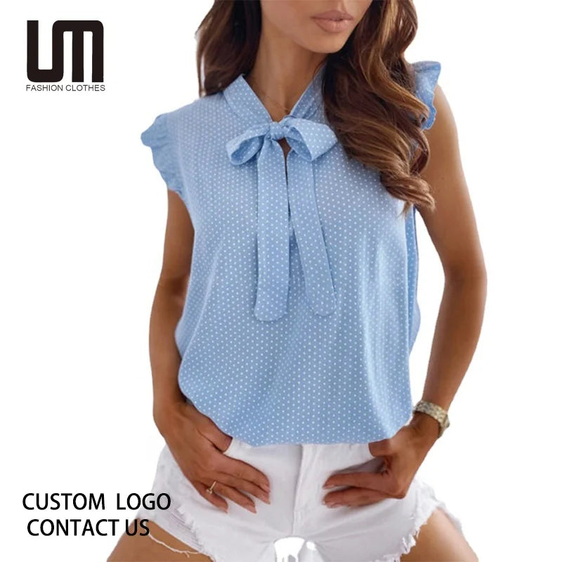 Liu Ming Hot Selling Summer Elegant Women Clothing Ruffles Sleeveless Casual Blouses and Shirts
