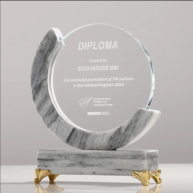 China Supplier Crystal Trophy Cup Custom 3 Colors Round Shape Glass Trophy Crystal Award