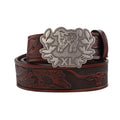 Western Cowboy Style Custom Embossed Full Grain Leather Belt Buckles Waterproof Durable Adjustable Length Men's Belts