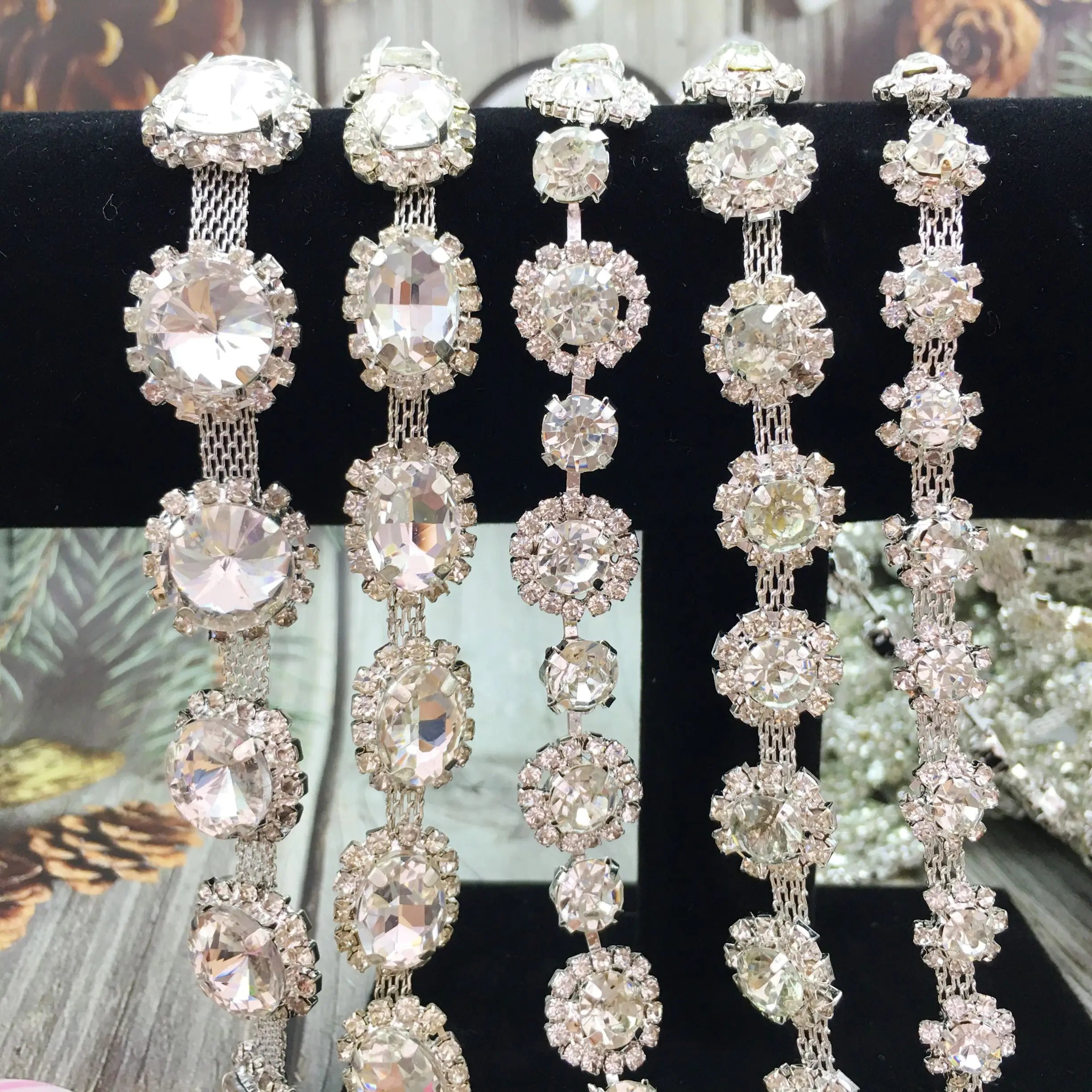 SINRONG Diamond Water Flower Chain  Material DIY Crystal Glass Wedding Dresses Clothes Jewelry Making Oval Shape Rotundity