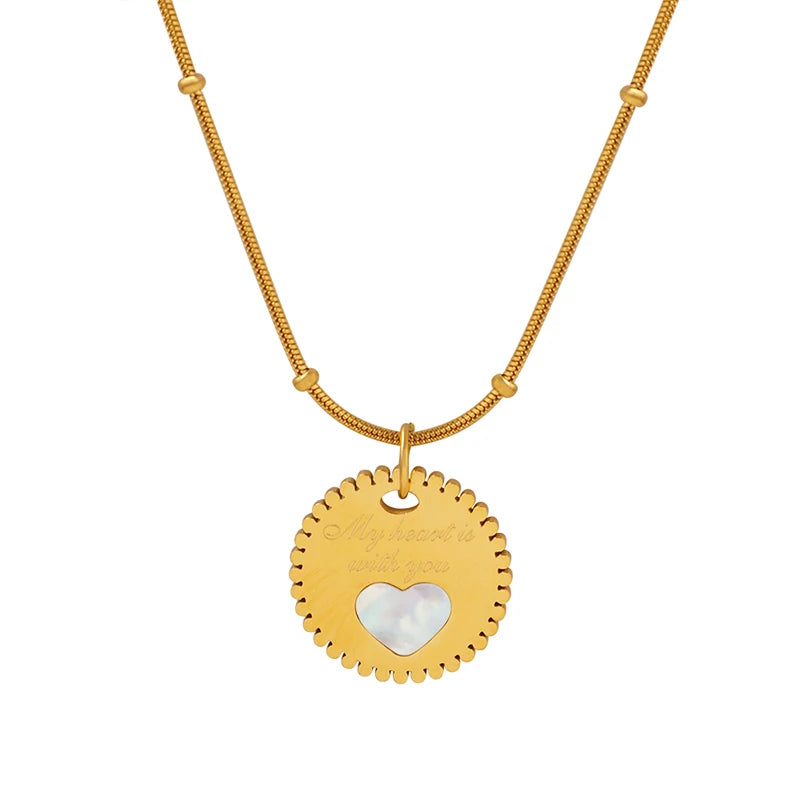 18K Gold Plated Shell Brand Necklace Stainless Steel Letter Pendant Necklace