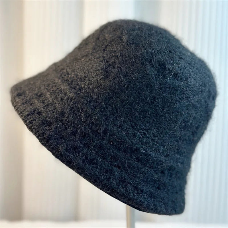 Foldable Luxury Wide Brim Fisherman Hat Versatile Plain Face Slimming Warm Bucket Hat for Daily Outdoor