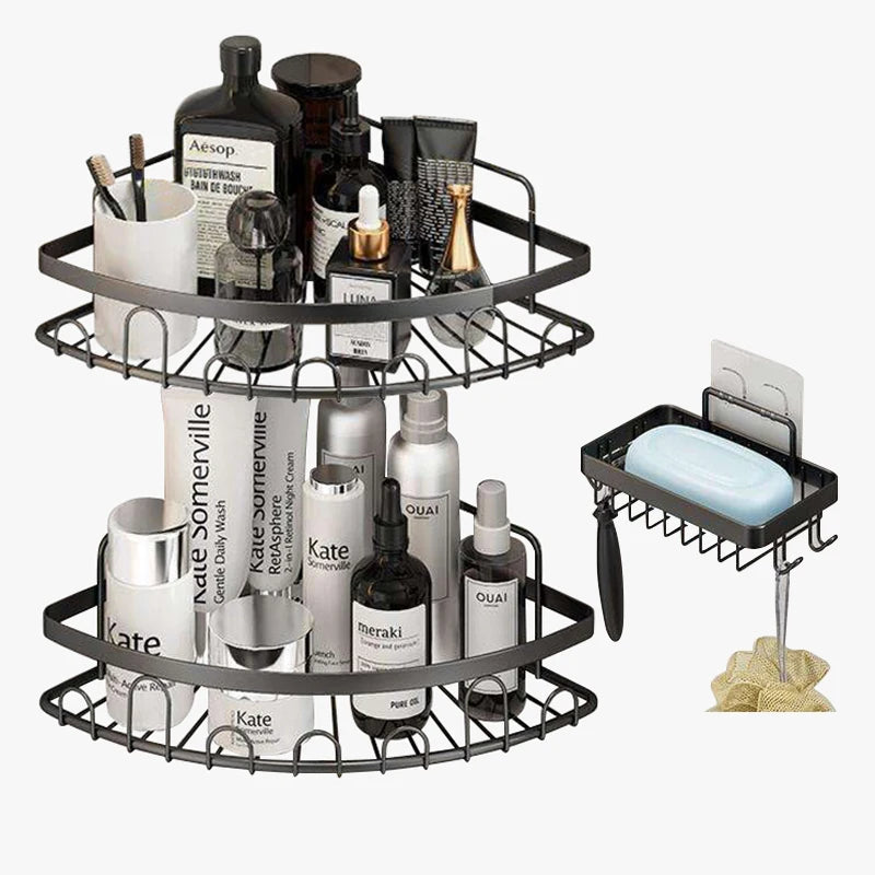 Modern HOMEDEC Single Tier Wall Mount Adhesive 304 Stainless Steel Shower Caddy Bathroom Corner Shelf with Soap Dishes