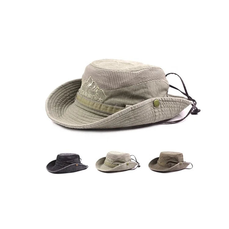Wholesale Outdoor Camping Hiking Bucket Hats Men Adjustable Safari Fisherman Bucket Hats With Strings