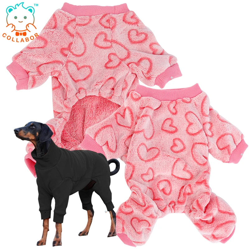 COLLABOR New Thick Cotton Jumpsuit for Dog Heart Snow Pattern Warm Soft Fleece Retro Corduroy Jumpsuit for Pet Dog
