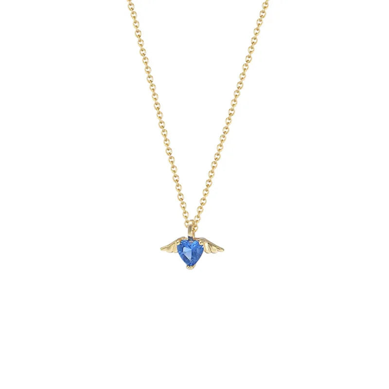 Manufacturer Direct Sales and Dropshipping S925 Sterling Silver Gold-plated Blue Zirconia love Angel wings Pendant Necklace
