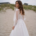 New Gauze High Slit Light Wedding Dress V-neck Long Sleeve Lace Wedding Dress Noble Simple Embroidery Wedding Dress