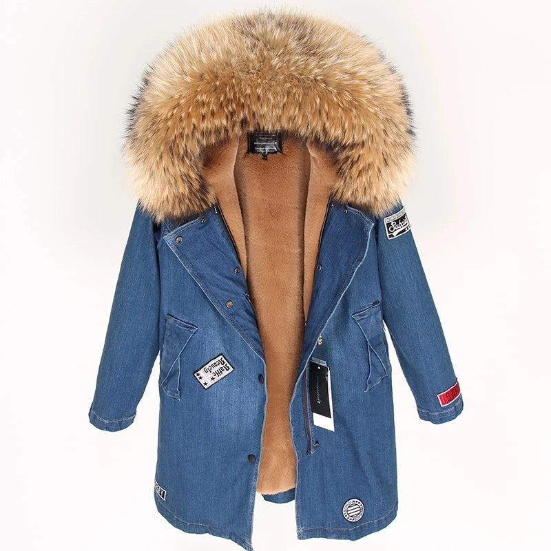 2026 Fashion Casual Women's Winter Breathable Camouflage Long Denim Parka Coat MegaBDM
