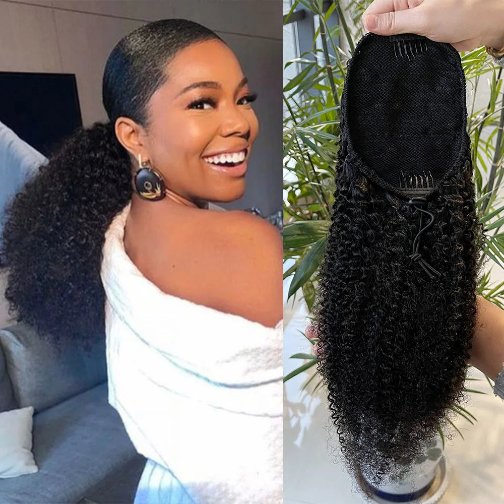 Hot Sale Wholesale Cheap Chinese Draw String Ponytails Extension for Braidsafro Kinky Long pony Tail Human Hair for Sale