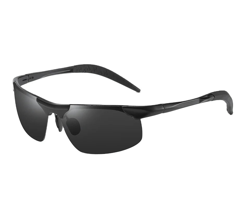 SPARLOO 8177 New Men's Retro Half-Frame Polarized Sunglasses Fashionable Black Sports Sunglasses Rimless Silver Metal Frame