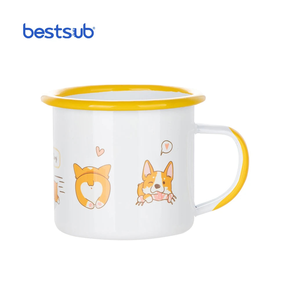 BestSub Wholesale 12oz 360ml Inner and Rim Yellow Camping Travel Steel Sublimation Blanks Custom Enamel Coffee Mug