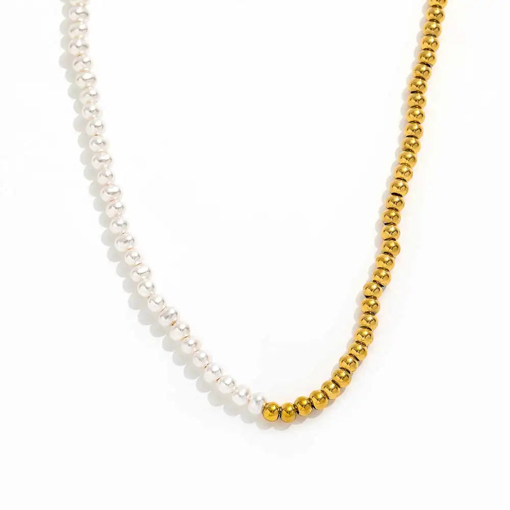 Joolim 18K Gold Plated  Stainless Steel Jewelry Beads String Pearl Chain Mixed Necklaces Trendy Women's Charm Necklaces