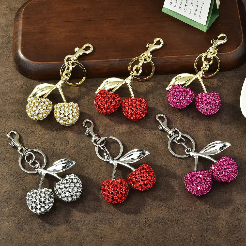 Wholesale Bulk Cherry Shaped Rhinestone Keychain 6 Styles Crystal Bag Charm for Resale and Boutique Accessories