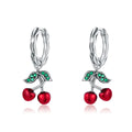 Trendy Sweet Cherry Stud Earrings for Girls 925 Sterling Silver with Green Zircon Fine Statement Boho Jewelry Gift for Girls