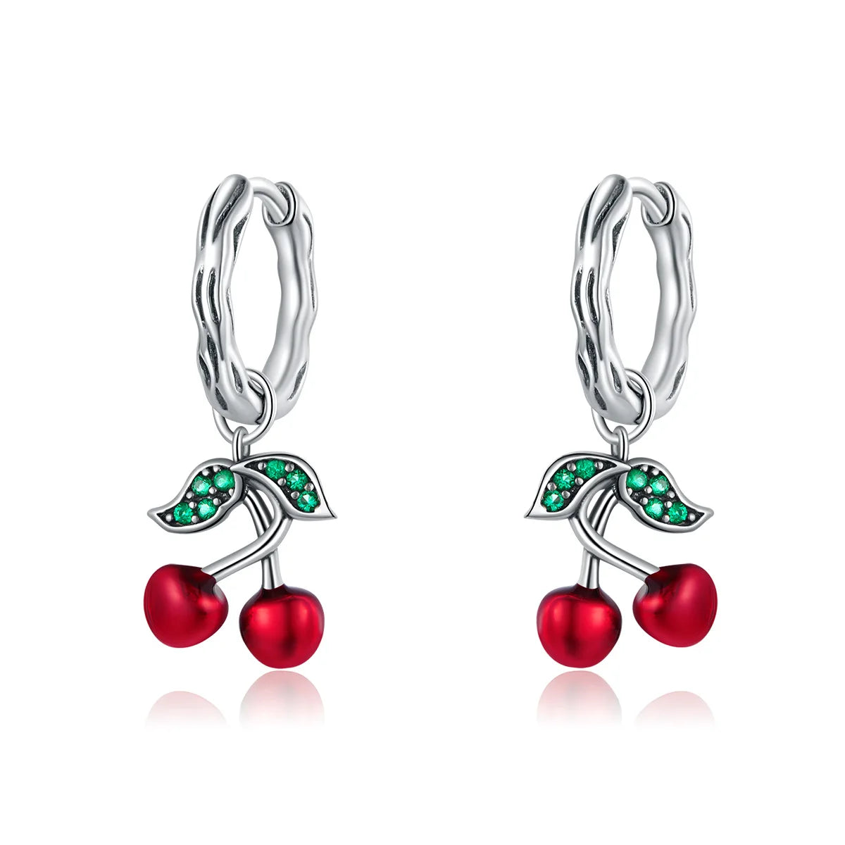 Trendy Sweet Cherry Stud Earrings for Girls 925 Sterling Silver with Green Zircon Fine Statement Boho Jewelry Gift for Girls