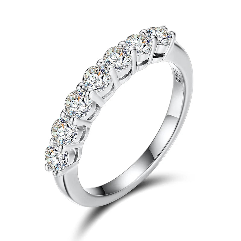Silver S925 2mm Round Brilliant Cut Moissanite Stone Wedding Eternity Band Ring Ready to Ship Engagement Ring Women Jewelry