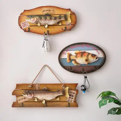 Mediterranean Style Wooden Hanging Fish American Style Country Wall Decoration Fish Handicrafts Coat and Hat Hook Decoration