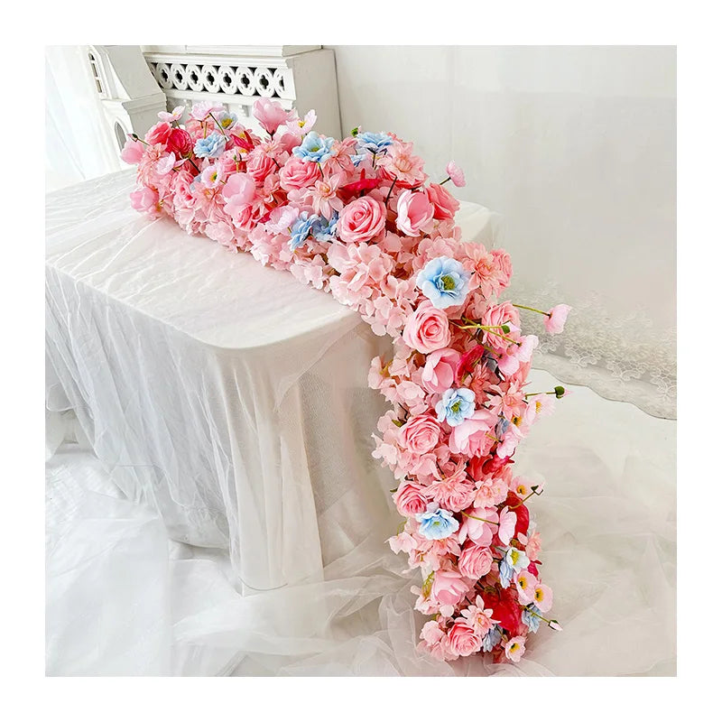 Wedding Decorations Quality Simulated Blue Flowers Table Runner 9 Artificial Flower Rows and Runners for Wedding Decoration