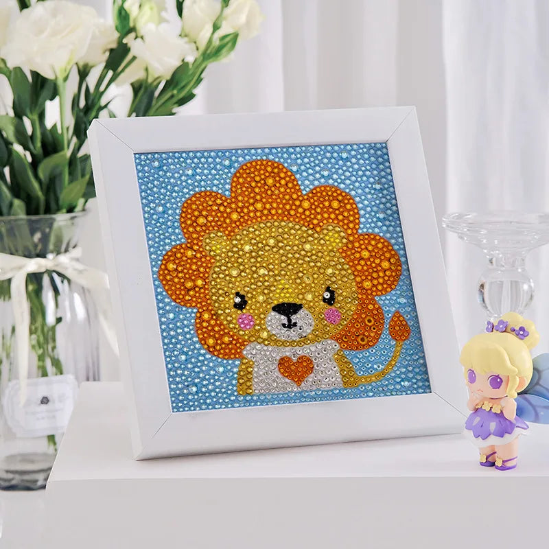 Cartoon DIY 5D Diamond Painting Kits Lion Crystal Diamond Painting with Frame Animal for Kids Gift Home Decor
