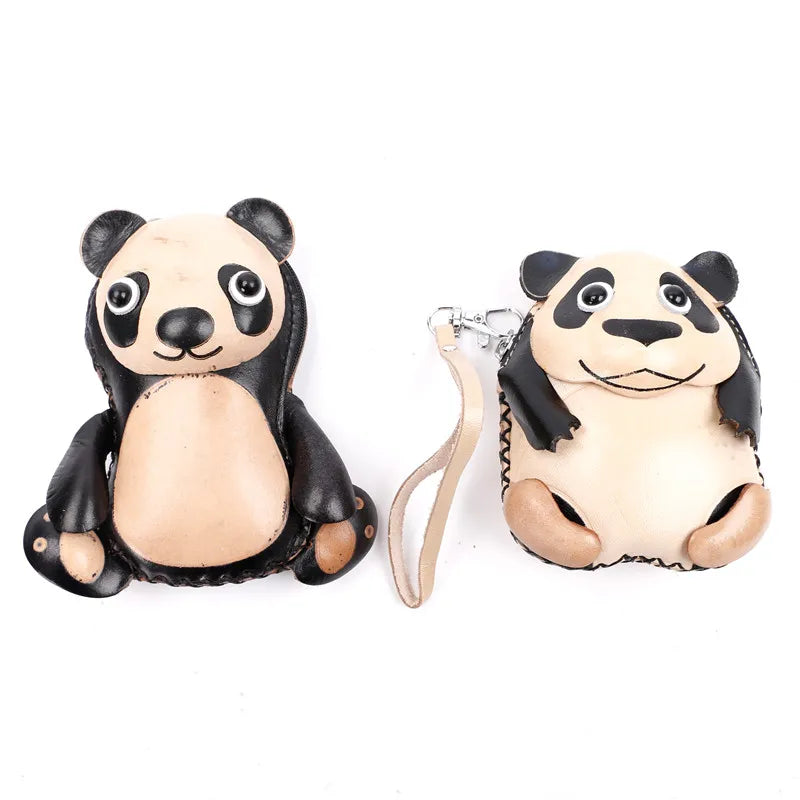 Cute Bear Animal Carton Vintage Cowhide Panda Leather Gift Handmade  Coin Purse