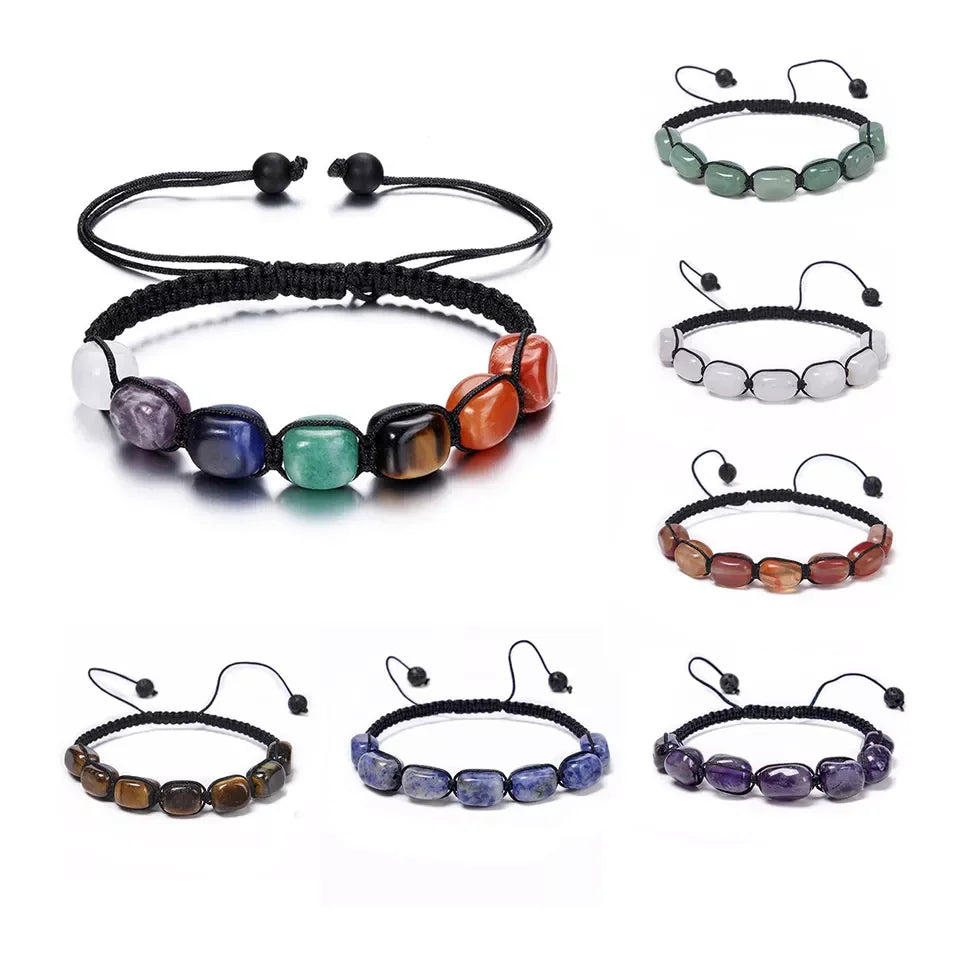 Hot Selling 7 Chakra Cube Crystal Yoga Energy Bracelet Handmade Natural Healing Gemstone Beaded Adjustable for Gift
