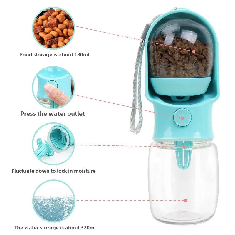 Portable Solid Pattern Outdoor Walking Dog Water Bottle Eco-Friendly Plastic Pet Feeder Drinking Device for Travel Home Use