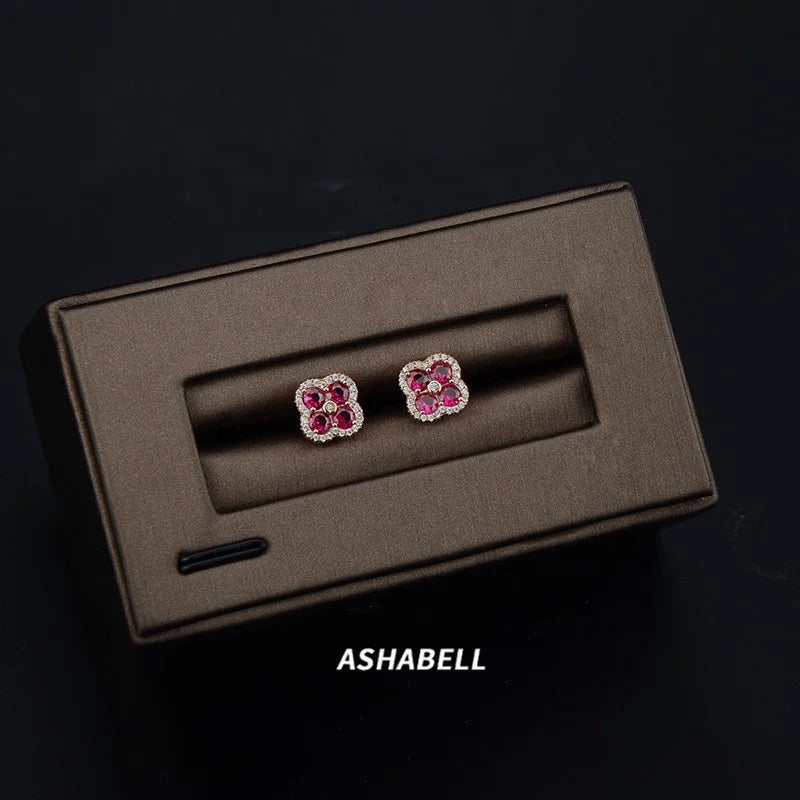925 Silver Flowers Rose Gold Zircon Earrings Contracted Personality Euramerican Fashion Earrings