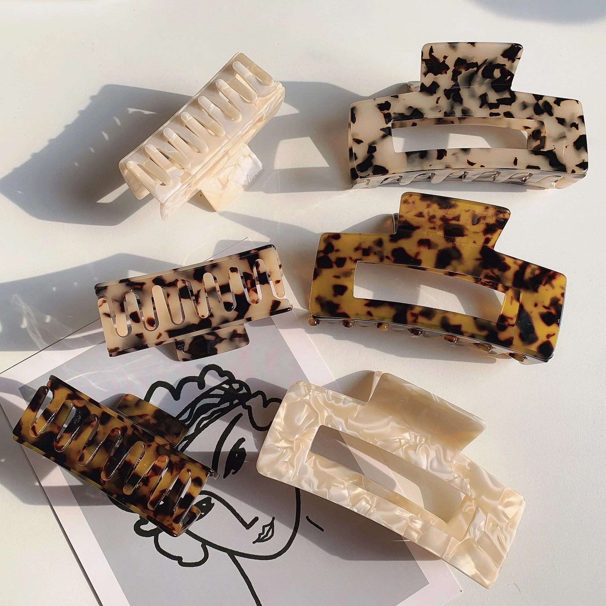 7.5cm Medium Size square Luxury Tortoiseshell Hair Clamp Rectangle Elegant Woman Hair Claws Clip Cellulose Acetate Hair Claw