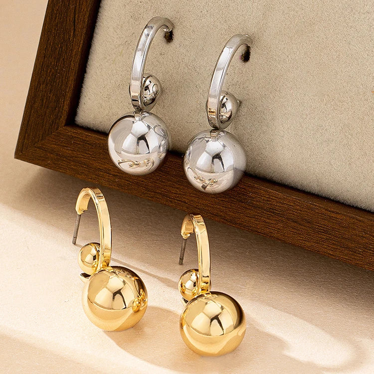 Vintage Simple Alloy Ball Pendant Stud Earrings for Women Trendy Personalized Wholesale CC Ear Cuffs Jewelry