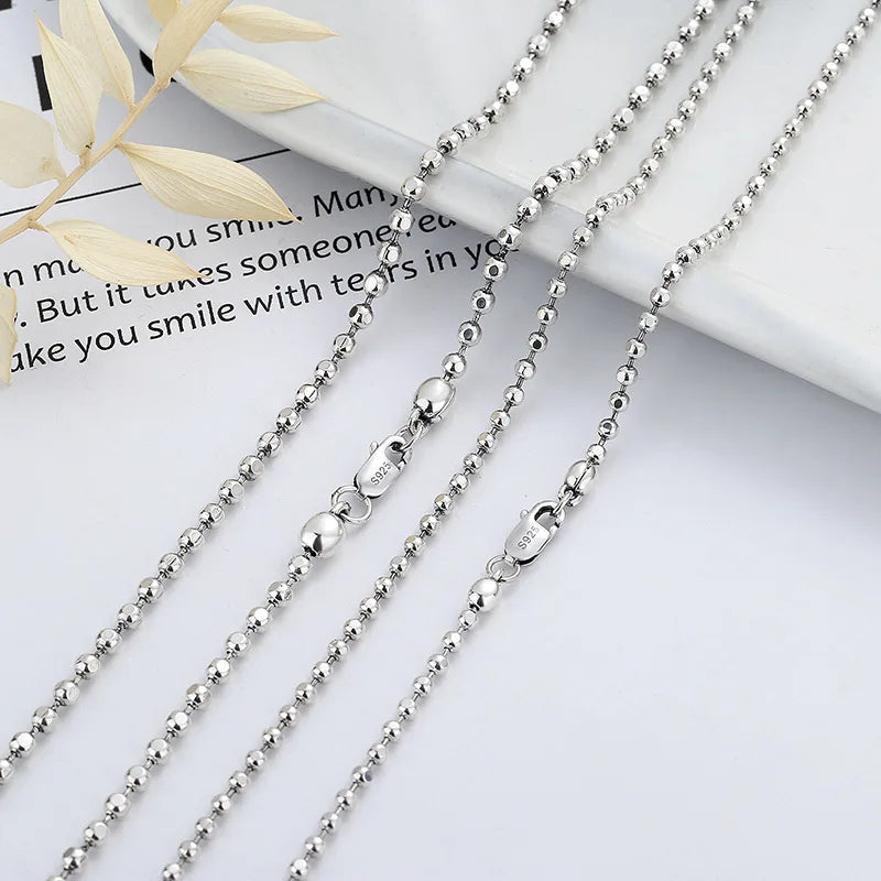 Fashion Bare Chain Wholesale 925 Sterling Silver Solid Ball Chain Links Necklace for Women