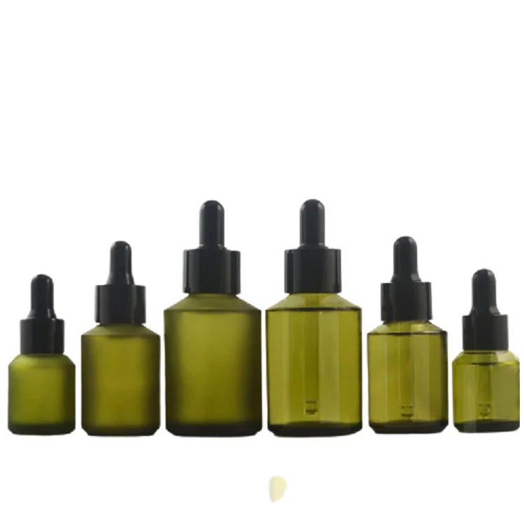 Olive Green Frost Glass Bottle 15ML 30 ML 60ML Pipette Dropper Rubber Top Empty Cosmetic Serum Essential Oil Packaging Bottles