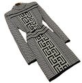 2026 Newest Designed Geometric Pattern Spring Lady Long Sleeve Stand Collar Slim Fitted Women Knit Short Dress